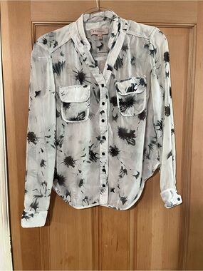 Philosophy Sheer Black and White Floral Button-Down Blouse